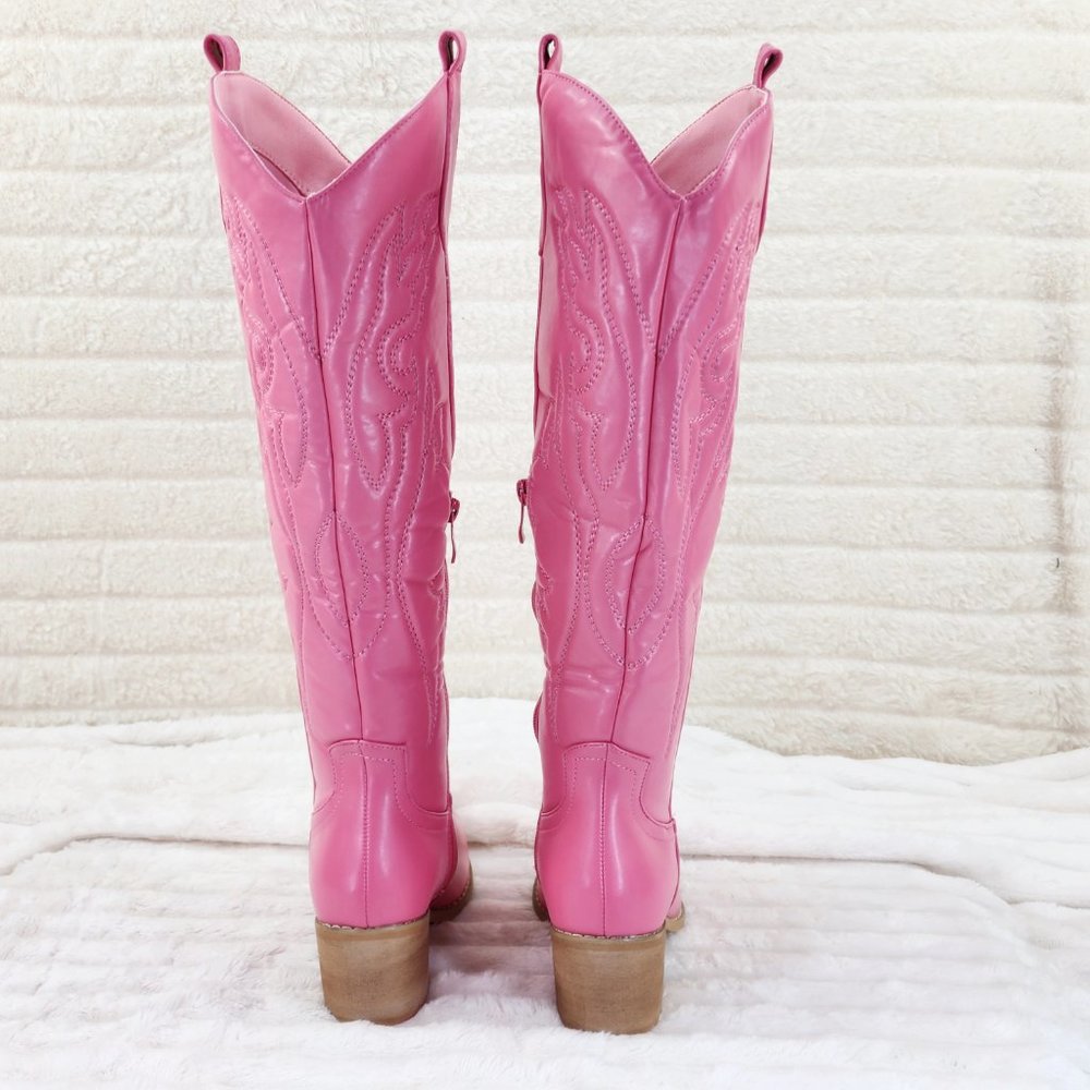 Mata Shoes Pink Western Knee-High Heeled Boots - Picture 3 of 9
